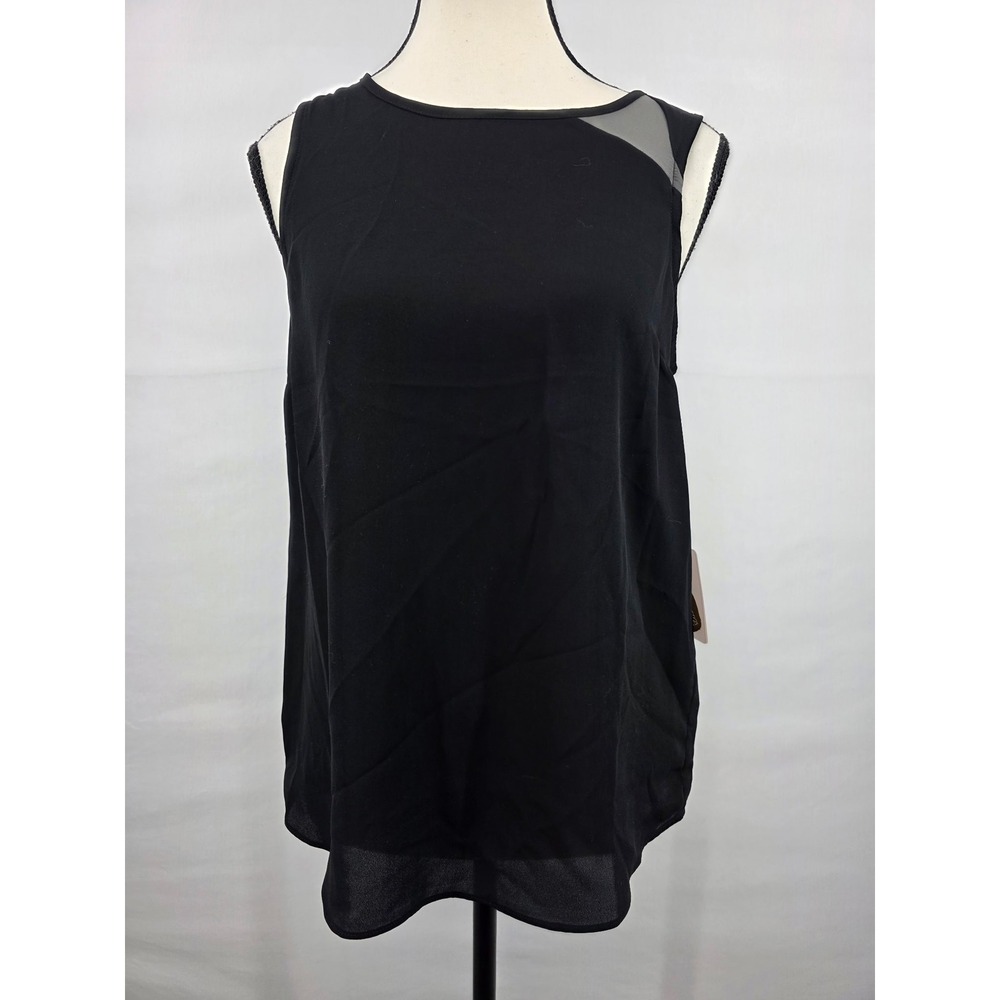 Forever 21 Contemporary Black Sleeveless Mesh Panel Keyhole Blouse Small NWT